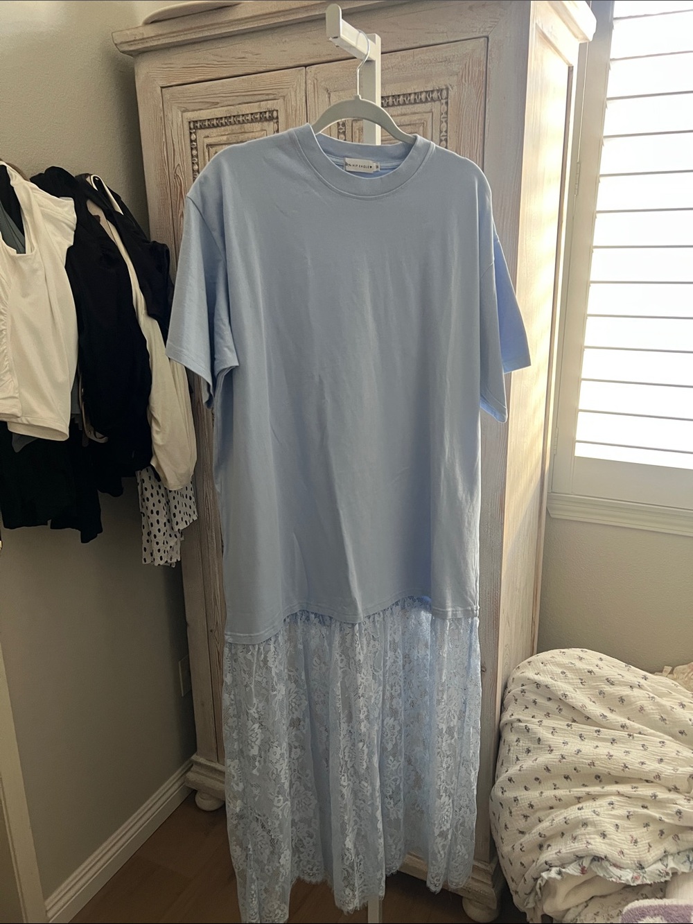 Light Blue Lace-Hem Maxi Dress